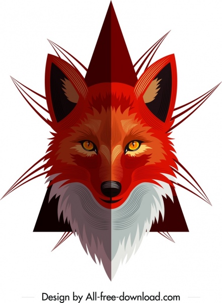 Fox animal Icon simétrico cabeça vermelha design