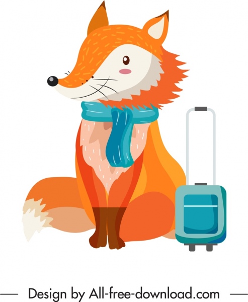 tema perjalanan Fox hewan ikon bergaya kartun karakter