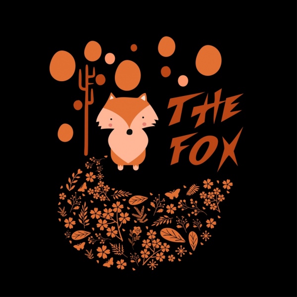 Fox Hintergrund floral Blätter Dekoration dunklen Hintergrund