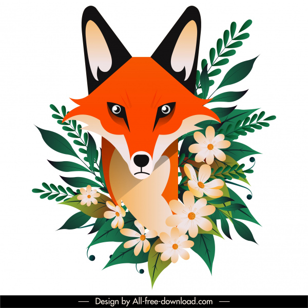 Fox Hoa Sơn đầy màu sắc cổ điển phẳng Sketch