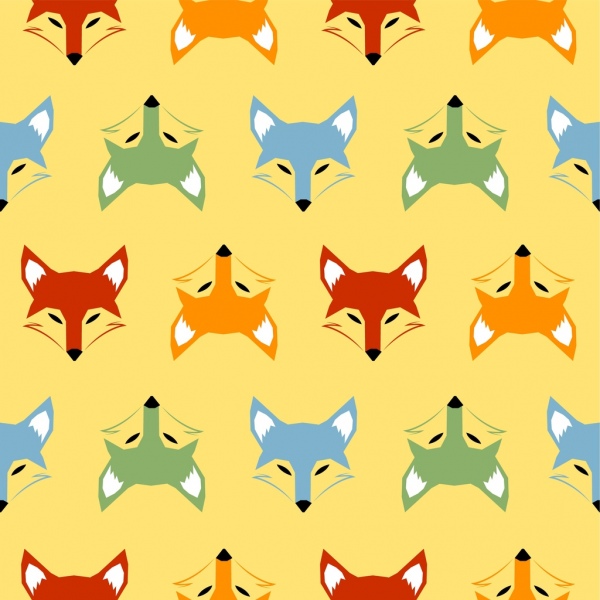 狐狸頭背景多彩重複對稱設計