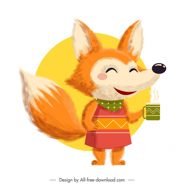 Fox ikon lucu bergaya kartun karakter warna-warni klasik