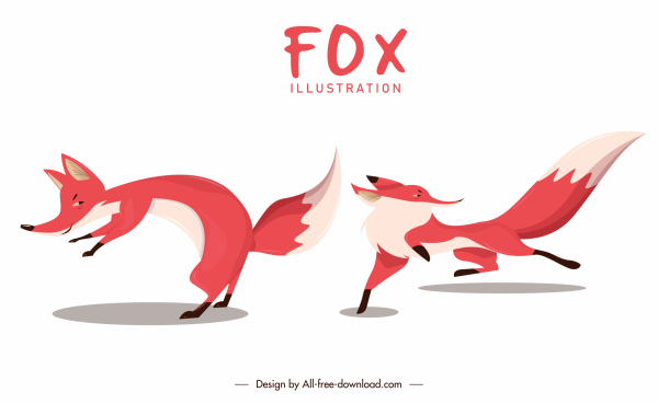 Fox Icons Dynamic Design Cartoon Characters Sketch-vector Icon-free Vector  Free Download