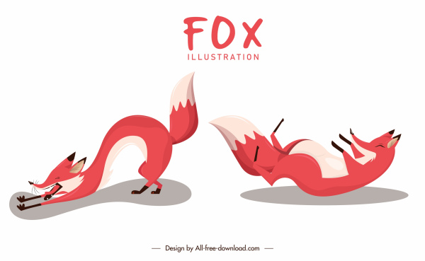 icônes de renard drôles caractères de dessin animé d’émotion croquis