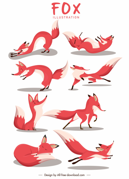 狐狸圖示運動手勢素描卡通設計
