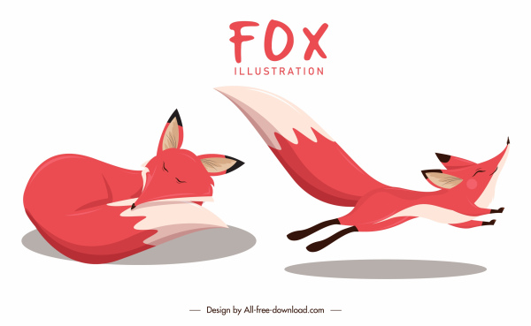 狐狸图标睡觉运行手势素描卡通设计