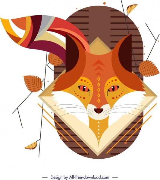狐狸绘画古典平棕色设计叶子装饰品