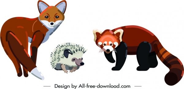 iconos de animales puercoespín comadreja coloreada bosquejo de dibujos animados del zorro
