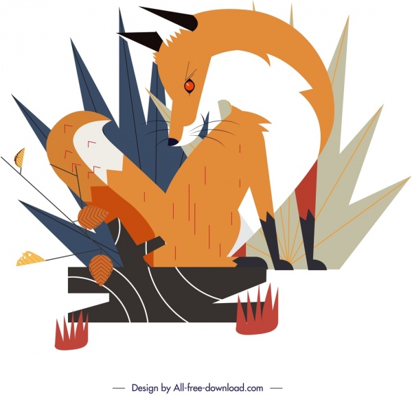 狐狸野生动物绘画古典色彩装饰