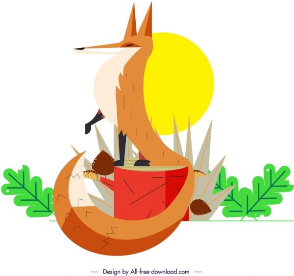 狐狸野生動物繪畫五顏六色的古典設計