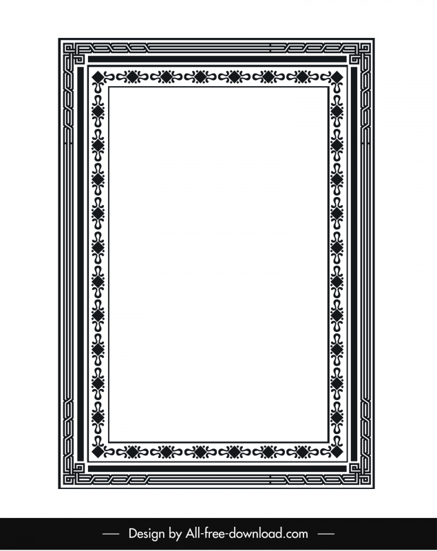 bingkai dekoratif template dekorasi simetris elegan sketsa hitam putih