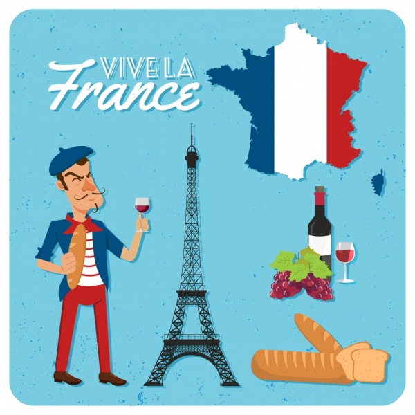 bandiera di Francia pubblicità banner vino Torre icone del pane