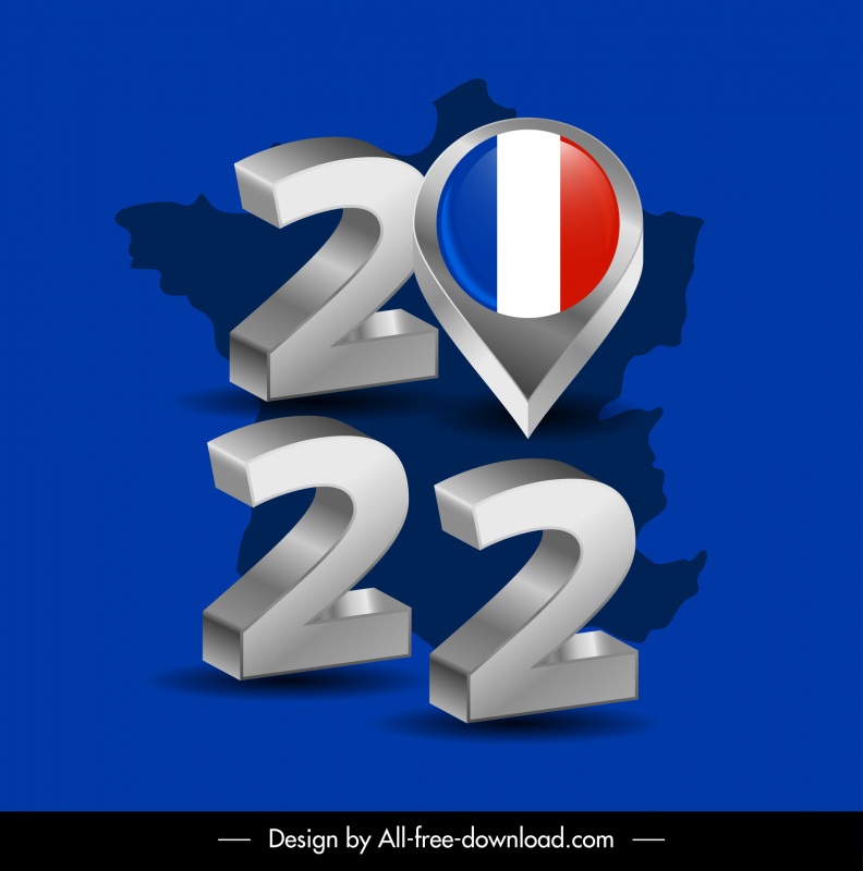 フランス2022背景テンプレートエレガントでモダンな3D番号フラグマップの装飾
