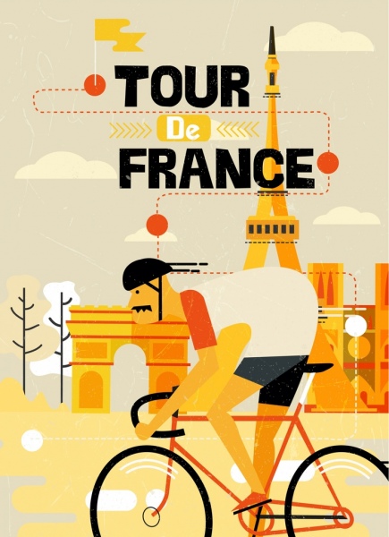 フランス自転車大会バナー自転車アイコン クラシックなデザイン