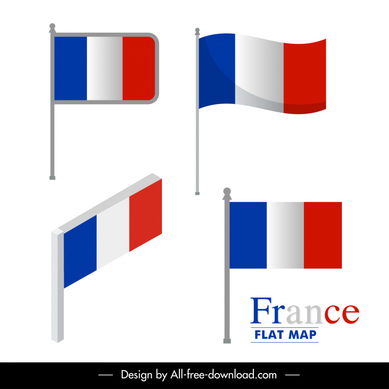 France drapeaux icônes moderne plat croquis 3d