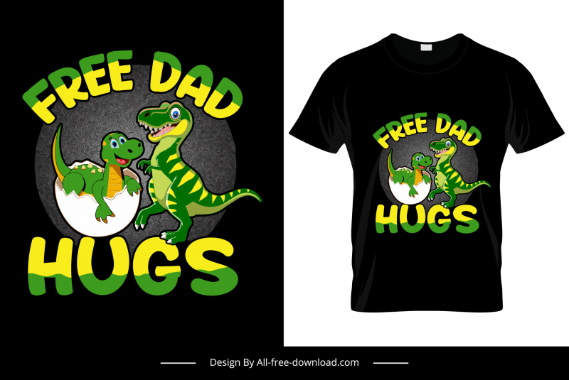 papá gratis abraza tshrt plantilla lindo dibujos animados eclosionados dinosaurios boceto