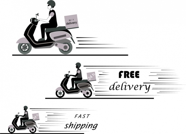 免费送货图标摩托车复古风格设置摩托车图标