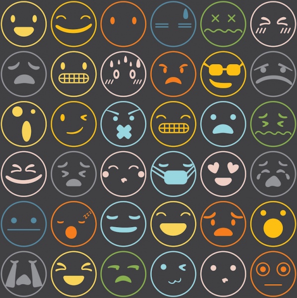 kostenlose Emoji Icons set mit schwarzem Hintergrund