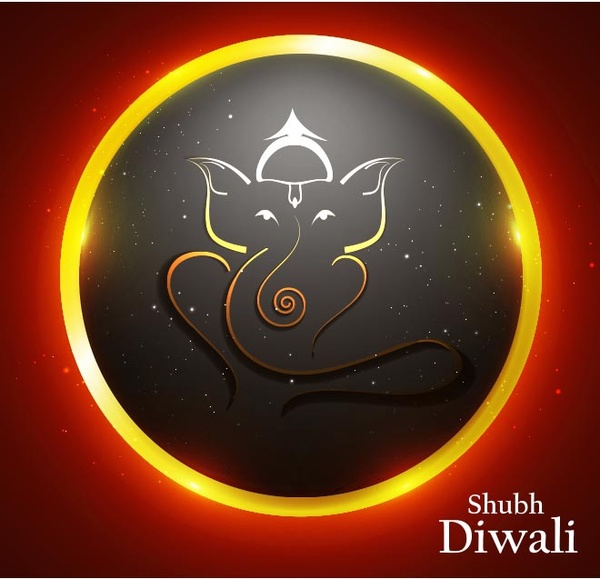 Bedava vektör soyut Hintçe lord ganesha logo shubh diwali tebrik kartı parlayan