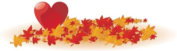 vettore libero autunno foglie che cadono con la carta di valentine8217s cuore rosso