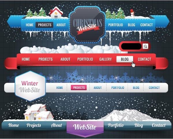 kostenlose Vektor schöne Weihnachten Website Header Menü-Design festlegen