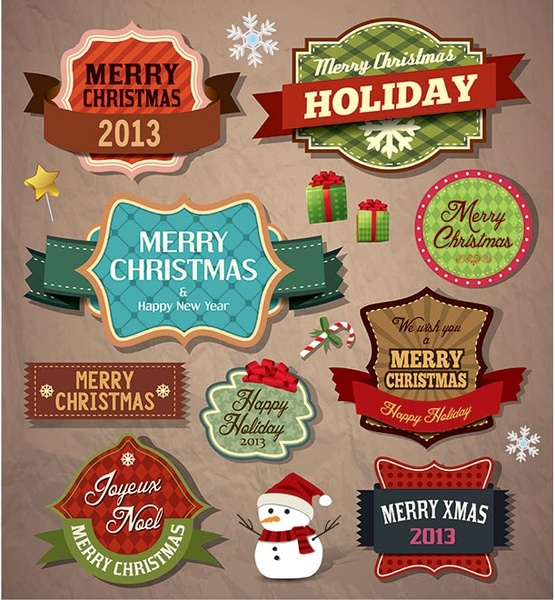 Ücretsiz vektör vintage Noel etiketleri güzel toplama