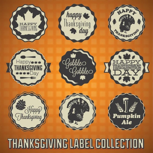 vektor gratis 9 indah thanksgiving vintage berbeda label dan perangko