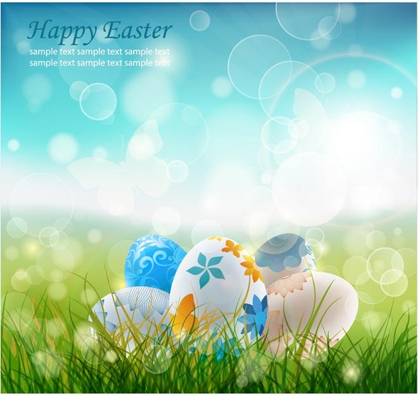 vettore libero bella Pasqua uovo sul modello di carta da parati erba