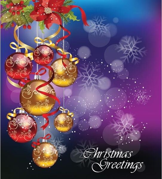 vetor livre bela arte floral no modelo de cartão de saudação de bolas de Natal