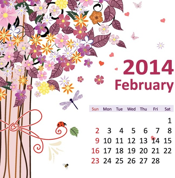kostenlose Vektor Blume Hintergrund 14.Februar Kalender