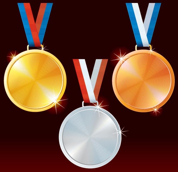 自由向量美丽的金银和青铜奥运奖牌