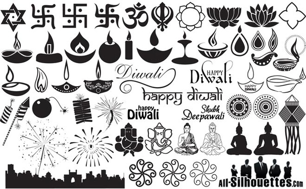 Free vector Hermosa Feliz Diwali conjunto de Ganesha Buddha Lotus la meditacion y mas