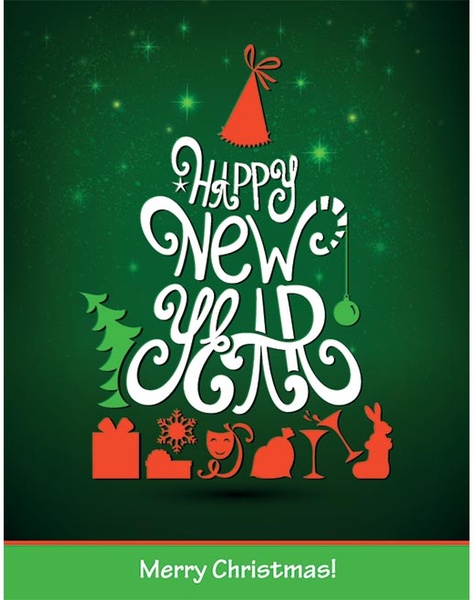 Free Vector Beautiful Happy New Year Typography Christmas Poster