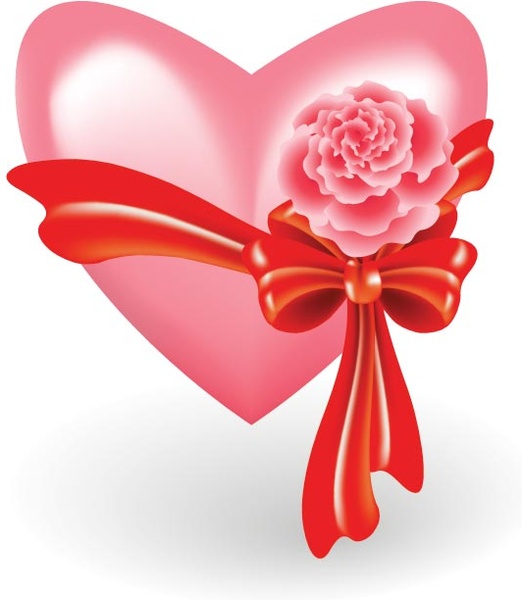 grátis vector coração bela forma com fita e rosa