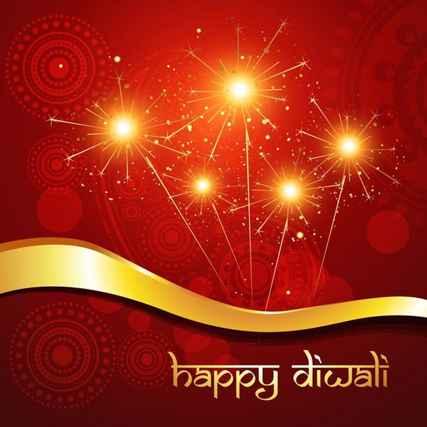 gratis bella indiano felice diwali festival con fuochi d'artificio e arte floreale a modello della priorità bassa di vettore