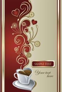 vektor gratis indah cinta cangkir kopi pada seni bunga merah dan kuning brosur template