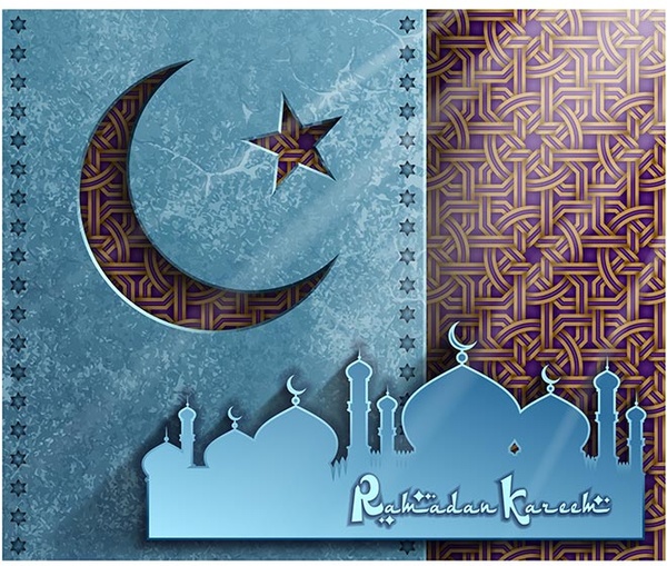 vektor gratis Masjid indah dengan cresent bulan Ramadhan kareem kartu