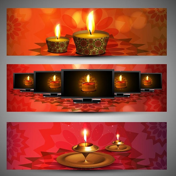 Free Vector Beautiful Red Happy Diwali Led Tv Screen Banner