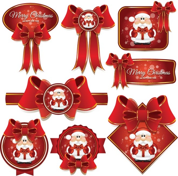 Free Vector Beautiful Red Ribbon Bow Christmas Banners Set