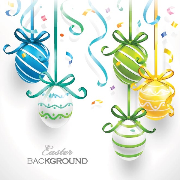 Free Vector Beautiful Ribbon Around Easter Egg With Cofetti