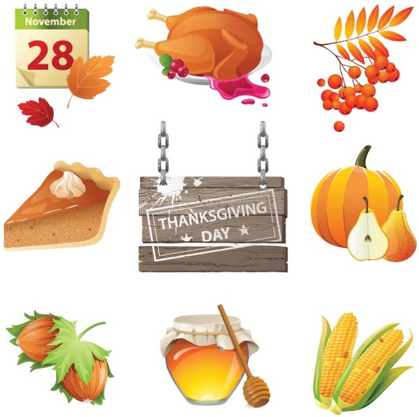 indah vektor gratis set ikon rinci thanksgiving