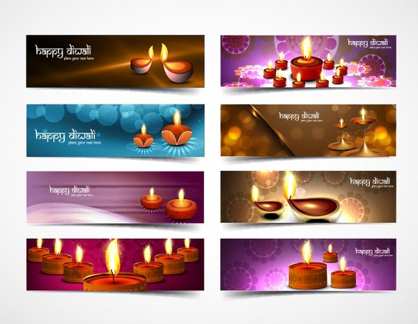 vektor gratis yang indah terletak dari 8 berbeda happy diwali banner template