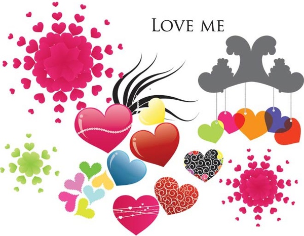 Бесплатные Векторные красивый набор из цветочного искусства формы сердца