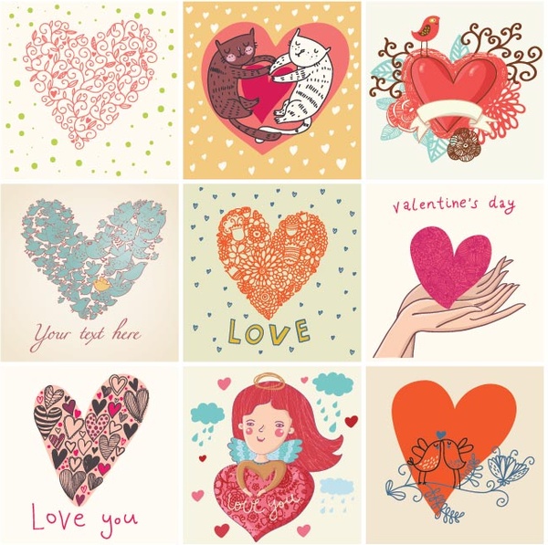 Бесплатные Векторные красивый набор из цветочного искусства формы сердца поздравительной открытки