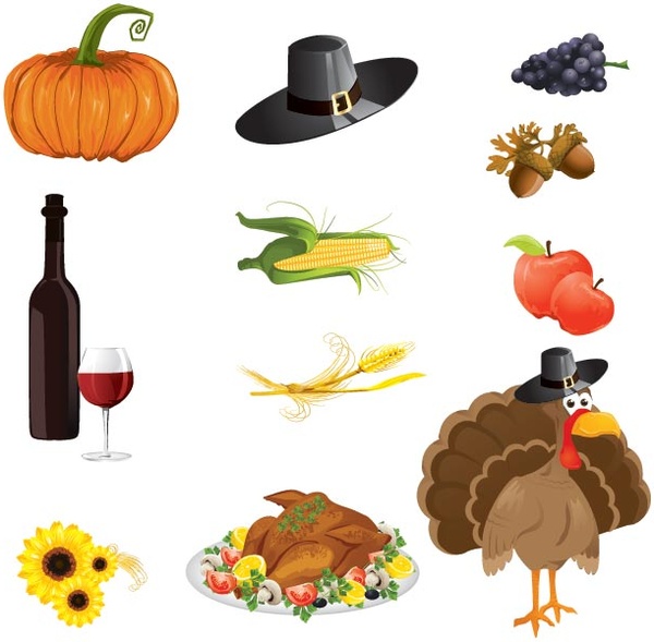 schöne freie Vektor-set Thanksgiving Symbole
