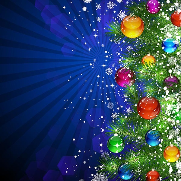 kostenlose Vektor schöner Baum Kugeln Frohe Weihnachten Hintergrund