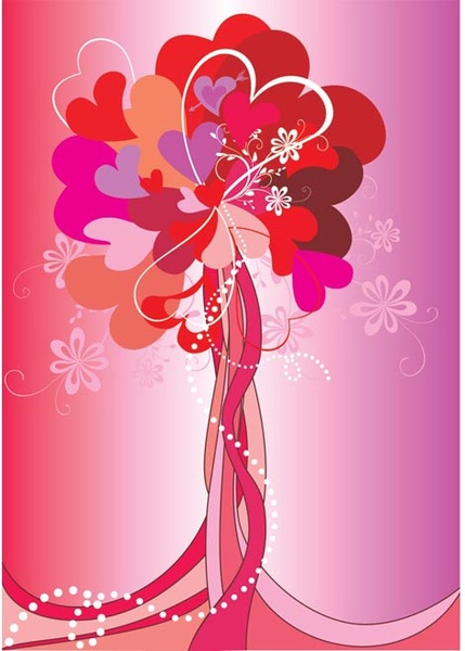vektor gratis valentine yang indah hari jantung bentuk seni bunga pohon