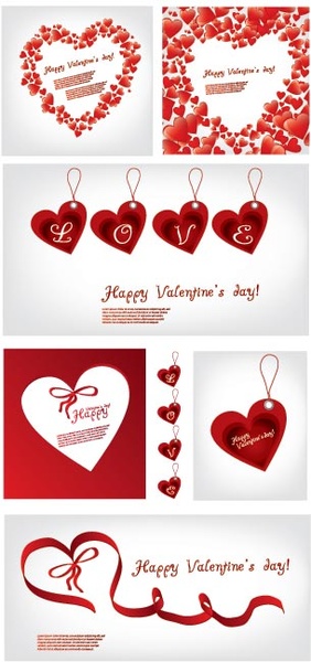Kostenlose Vektor schönen Valentinstag Tag Liebe Karten Set