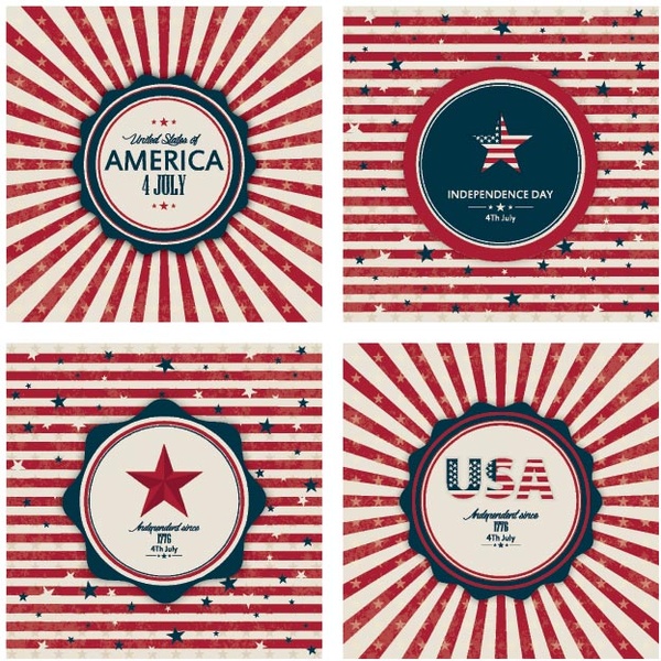 Free Vector Beautiful Vintage Style Independence Day Wallpaper Set