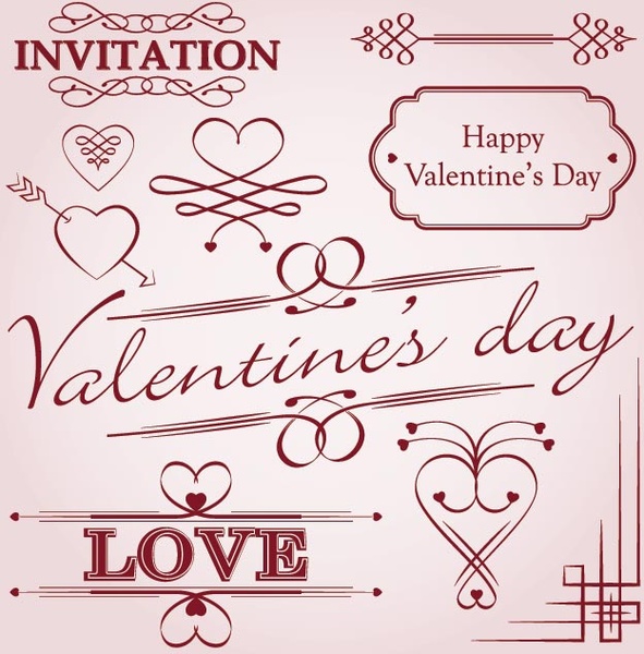 Free Vector Beautiful Vintage Valentine8217s Day Decoration Design Elements